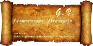 Gremsperger Vincencia névjegykártya